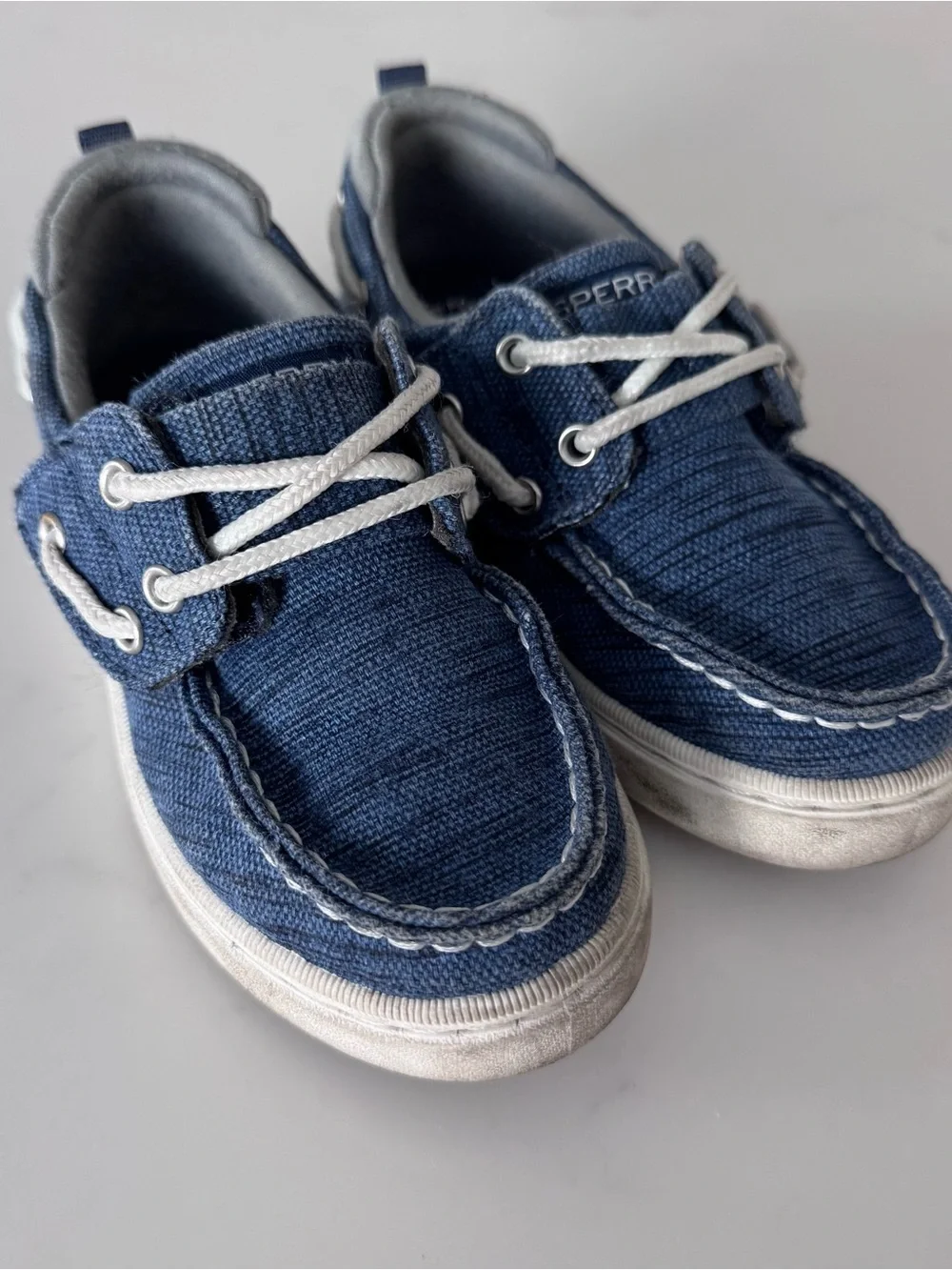 SPERRY Blue Denim Canvas Boat Shoes with Velcro